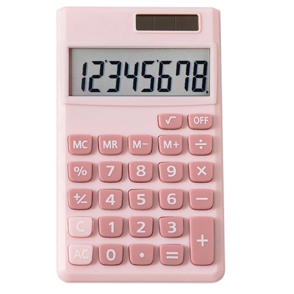 Minilaskimet, taskulaskin 8-numeroinen aurinkoparisto, pöytälaskimet, laskin, vakiotoimintojen yksinkertainen laskin pieni, vaaleanpunainen Pink