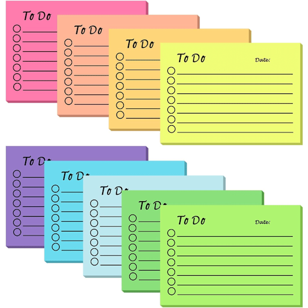 9-pack To-Do-Lista Klisterlappar, Självhäftande Klisterlappar, Färgglada Klisterlappsblok med Linjer, To-Do-Lista Anteckningsblock (450 Ark, 10 * 7cm)
