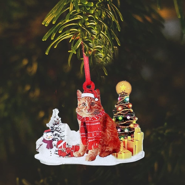 Juldekorationer Julgranshängen Personlig familj i trä Supersöta katter med snögubbehäng Presenter för barn (2-pack Style 7)