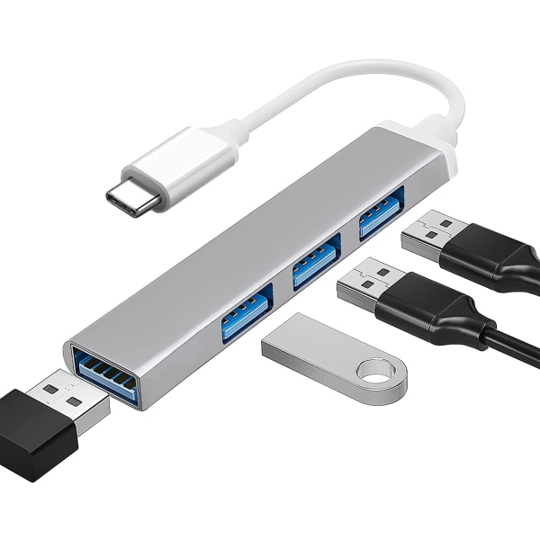 4-porttinen USB C -keskitin USB Type C - USB 3.0 -keskitinsovitin Yhteensopiva Macbookin, Mac Pro/Minin, iMacin, Surface Pro, XPS:n, kannettavan PC:n, USB muistitikkujen kanssa