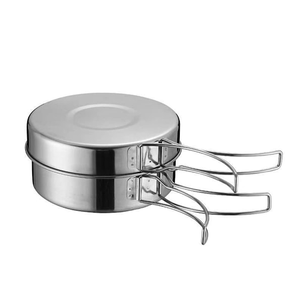 Sæt med 4 rustfrit stål Køkkenudstyr Sæt Bærbar Rustfrit Stål Pander Pot Plade Camping Køkkenudstyr Sæt til Udendørs Indendørs Køkken Familie Camping Picnic