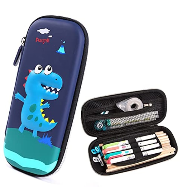 Case för barn, 3D EVA Pennhållare med stor kapacitet Markeringsväska med dragkedja, Söt tecknad case för flickor Pojkar Skolpresent (dinosaurie (blå))