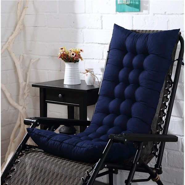Højrygget Stolhynde, Fortykkede Havestolhynder, Udendørs Lounghynde til Terrasse, 3D Rektangulær Form Hynde, Navy, (48*155*8CM) Navy