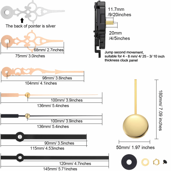 Quartz Pendulum Clock Movement DIY Movement Kits with 2 Pairs Hands and Pendulum