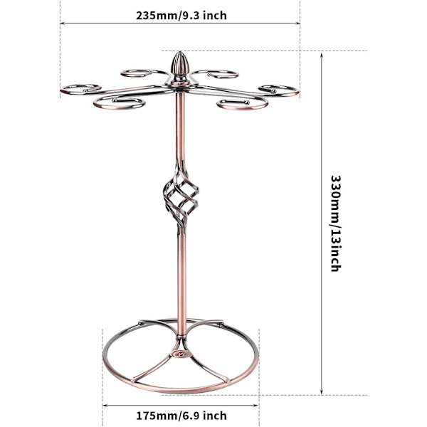 Vinglassholder, Vertikal Gobletholder med 6 Kroker, Benkeplate Vinglass (Bronse)