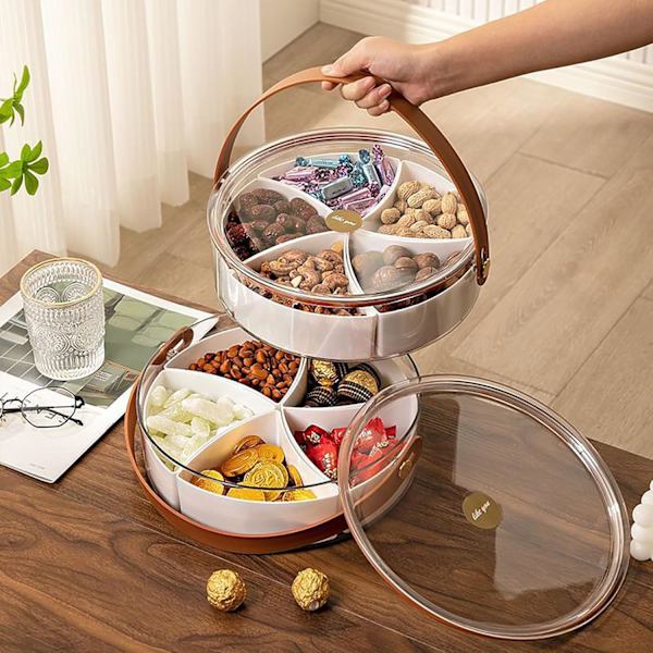 Rund transparent delad bricka, bärbar snacksbricka för godis, frukt, nötter, lämplig för fest, underhållning, picknickaptitretare bricka (transparent)