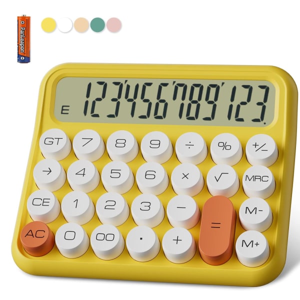 Mekanisk miniräknare 12-siffrig extra stor 5-tums LCD-skärm, batterikalkylator, stora knappar lätt att trycka på (gul) Yellow