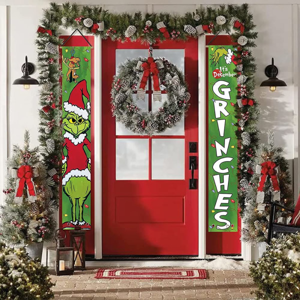 Juldekorationer, god jul verandaskylt, julbanderoller hängande flagga, 12 X 72 tum juldekor för inomhus utomhus julfestdörr