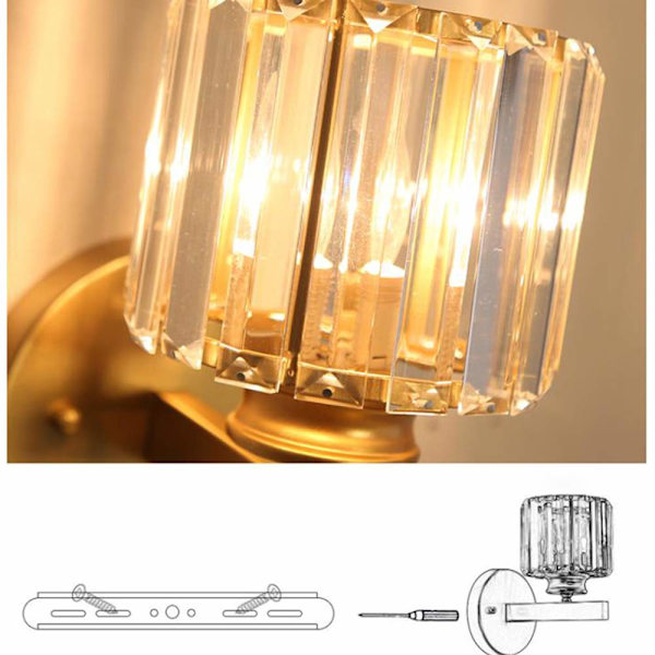 Krystal væglamper Sconce dekorativ vægbelysning Sengelampe Væglampe Hjembelysning Glaslampeskærm Lampe E27 Vægbelysningsarmaturer (Gylden)