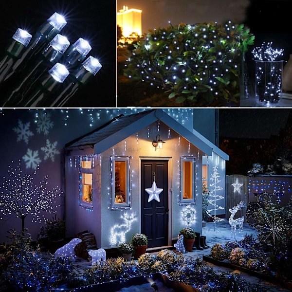 Solarslinga för utomhusbruk - 22M 200 LED Vattentät Solcellsdriven Julgirlang, 8 Ljuslägen Dekorativ Lampa (Silver Svart)