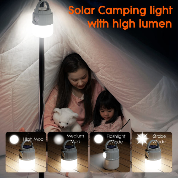 Oppladbar campinglampe, ultralys bærbar LED-lanterne med 4 lysmoduser, 4000mAh utendørsbelysning