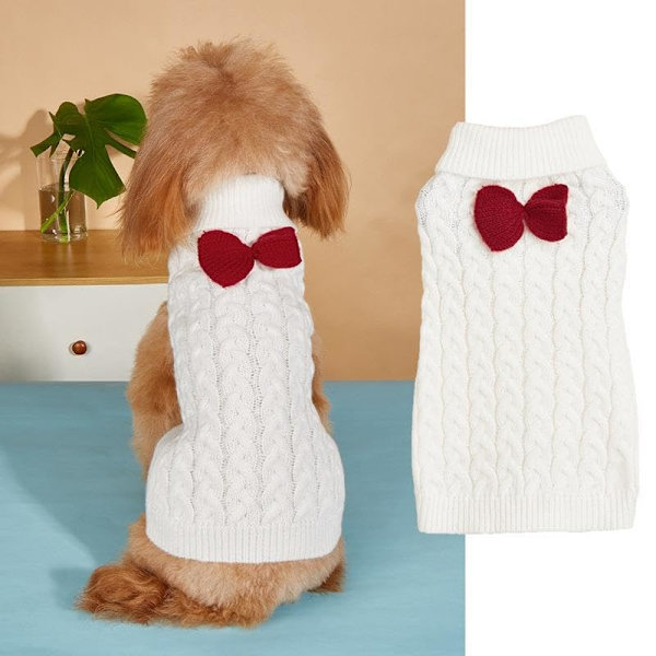 Hundtröja med Mocka Hals, Stickad Jumper, Varm Vinterkläder, Pullover, Stickad Hundkappa, Juldräkt för Små, Mellanstora och Stora Hundar och Katter (S)