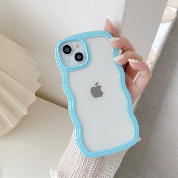 Yhteensopiva iPhone 11 -kotelon kanssa, kihara aaltoileva kehys kirkas kotelo tytöille ja naisille, läpinäkyvä silikoninen suojapuhelinkotelo - taivaansininen Sky Blue