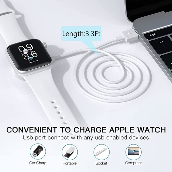 Apple Watch-lader, magnetisk ladestasjon, bærbar hurtiglader med 1M USB-kabel, for Watch Series 10/9/8/7/6/5/4/3/2/1/Ultra/SE Ultra