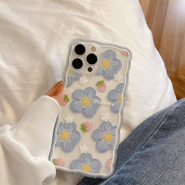 Kompatibelt med iPhone 11 Skal för Kvinnor Flickor, Sött Blommönster Mode Slim Mjukt Silikon TPU Skyddsskal för iPhone 11 6.1＂-Blå
