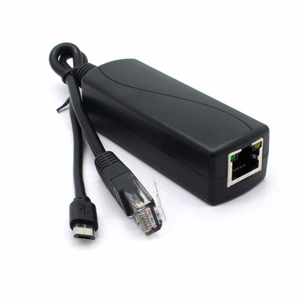 2-pack Gigabit PoE Splitter, 48V till 5V 2.4A Micro USB Ethernet Adapter, Fungerar med Raspberry Pi 3B+, IP-kamera och mer