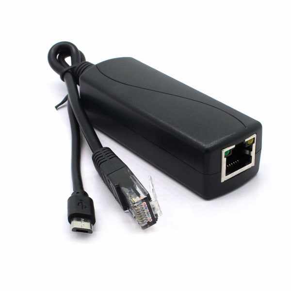 2-pak Gigabit PoE-splitter, 48V til 5V 2.4A Micro USB Ethernet-adapter, fungerer med Raspberry Pi 3B+, IP-kamera og mer