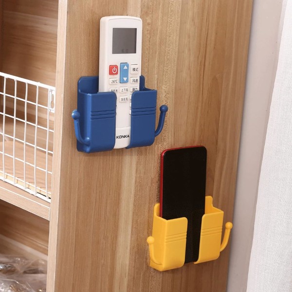 Pakke veggmontert mobiltelefonholder med krok, selvklebende fjernkontrolloppbevaringsboksholder, veggmontert fjernkontrollholder for lader