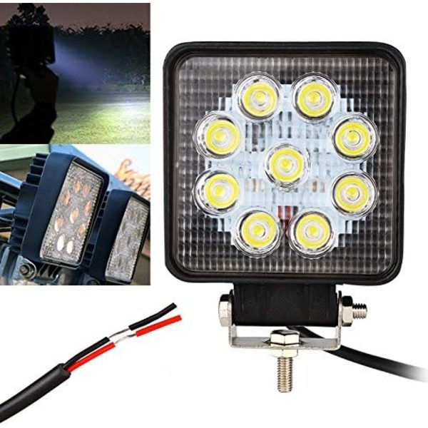 2 stk 3 tommer 27W Firkantet Arbeidslys LED Lysbar, Bred Lysstråle Arbeidslys for Offroad Truck SUV og 4x4 Tåkelys