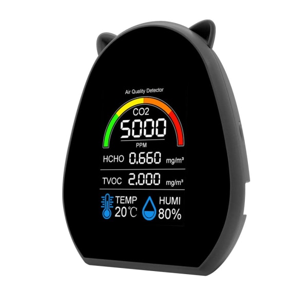 5 i 1 luftkvalitetsdetektor, multifunktionel CO2-tester med kuldioxid HCHO TVOC Værdi Elektricitet Mængde Temperatur Luftfugtighed Displayfunktion