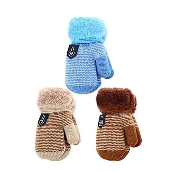 3 par barnevinterhansker, babyvarme hansker for gutter og jenter, tykke varme strikkehansker for barn