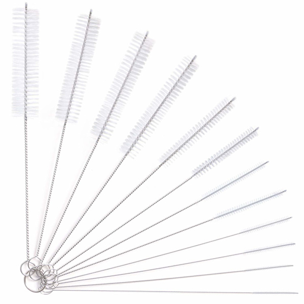 Flaskerensningsbørster, 12 stk. Rørbørste Nylon Rørrensesæt til Flasker Glas Strårensning, Hvid