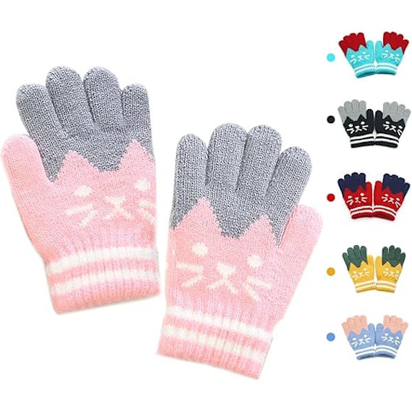 Christmas Magic Stretch Gloves, Kids Knit Full Finger Gloves， Colorful Warm, Perfect Winter and Christmas，Pink