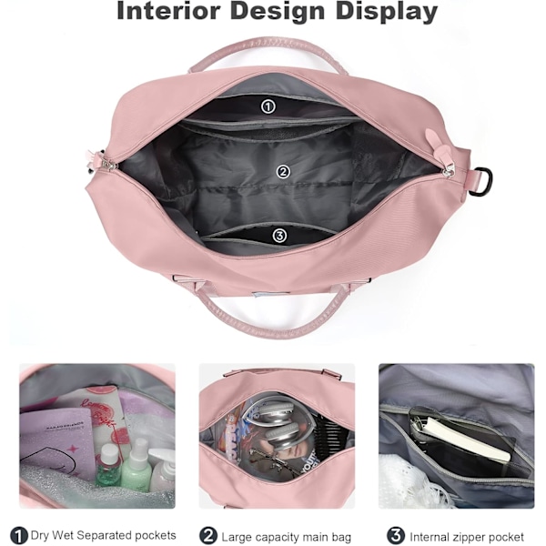 Kabinbagage Resväska 45x36x20, Stor Vattentät Duffelväska, Kabinbagage Resväska 45x36x20, Stor Vattentät Duffelväska, Rosa