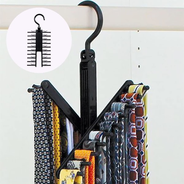 Solmioteline Cross Tie Hanger, Järjestäjä Huivit Koukku, Pidike 360 asteen pyörityksellä, Pitää turvallisesti jopa 20 solmiota vaatekaapissa