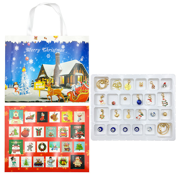 Julekalender, Adventskalender Piger Julegave, Adventskalender 2024 Børn, 24 Dage DIY Julearmbåndgaver blue,gold