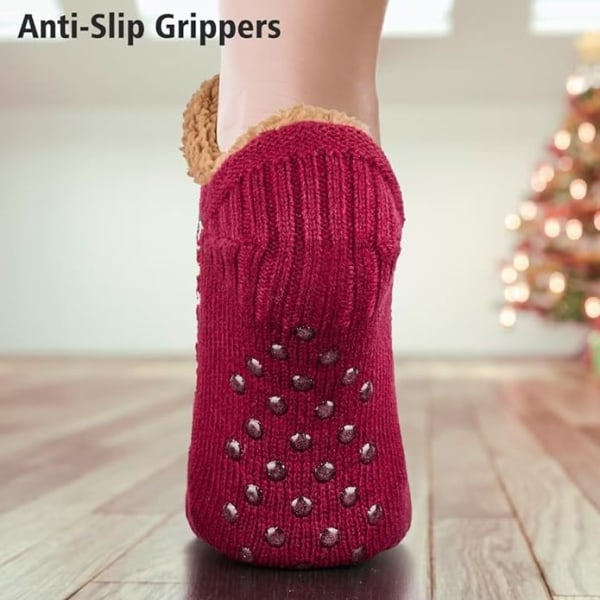 Toffelsockor för män och kvinnor, fluffiga strumpor med grepp, halkfria fleecefodrade, termiskt stöd, julklapp M 40-42 Wine Red 40-42