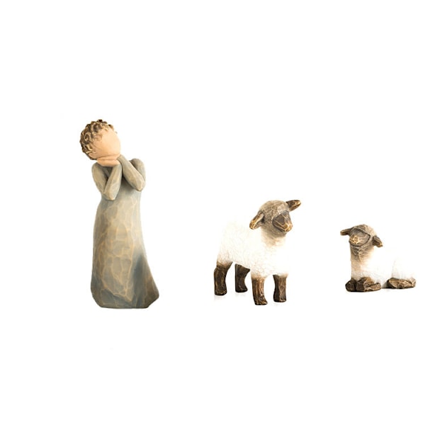3 stk. Willow Tree Julekrybbe Figur Statuette Håndmalet Dekoration Julegave Juledekoration Pynt