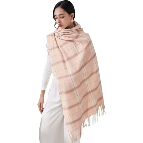 Vinterrutete skjerf for kvinner, langt vinterskjerf, myke varme skjerf, duske-sjal, lang stola, julegave Pink