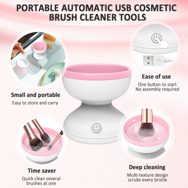 Elektrisk sminkebørsterens - Makeup Brush Cleaner Machine Bærbar Automatisk USB Kosmetisk rengjøringsverktøy Rensespinner for alle størrelser sminkebørster