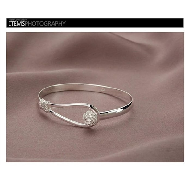 Silverarmband Elegant Clip-On Knapp Dam Silverarmband Blommig Design Silverberlockarmband Armring (925 pläterat silver)