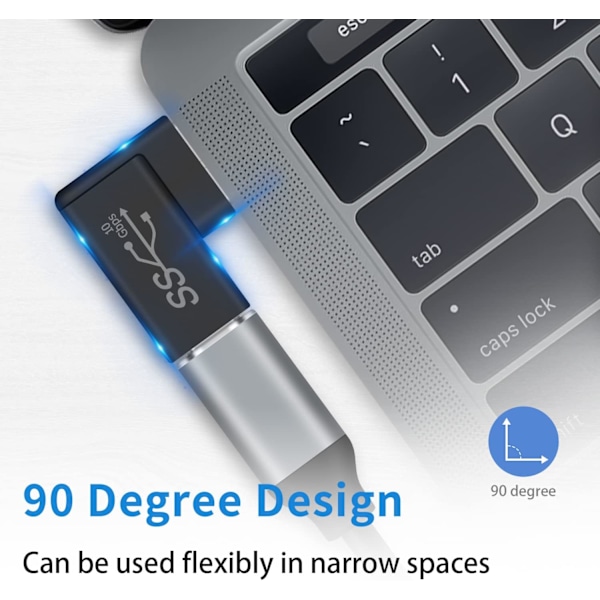 10 Gbps vinkelret USB 3.0 han til USB C hun adapter, 90 graders USB 3.1 Gen2 USB C til USB 3.0 adapter til PC, bærbar computer, mobiltelefon