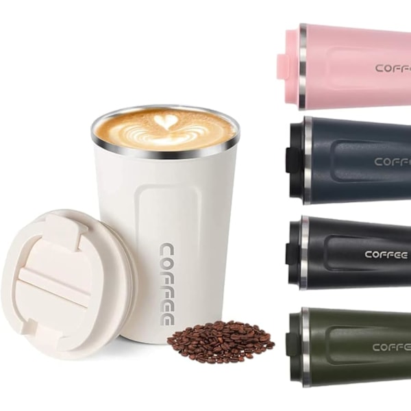Resemugg, Isolerad Kaffekopp med Läcksäker Lock - Återanvändbara Kaffekoppar Resa - Bilkaffekopp - Rostfritt Stål Termosmugg, 380ml (Vit) white