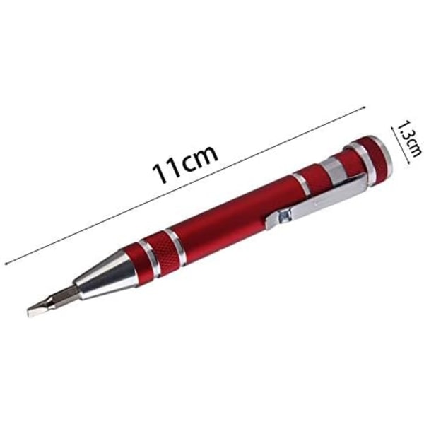 2 deler 8-i-1 presisjonsskrutrekkersett, skrutrekkerbiter, reparasjonsdesign med slissede kulepenn for PC-briller Klokker Mobiltelefon Bærbar datamaskin (rød+blå)
