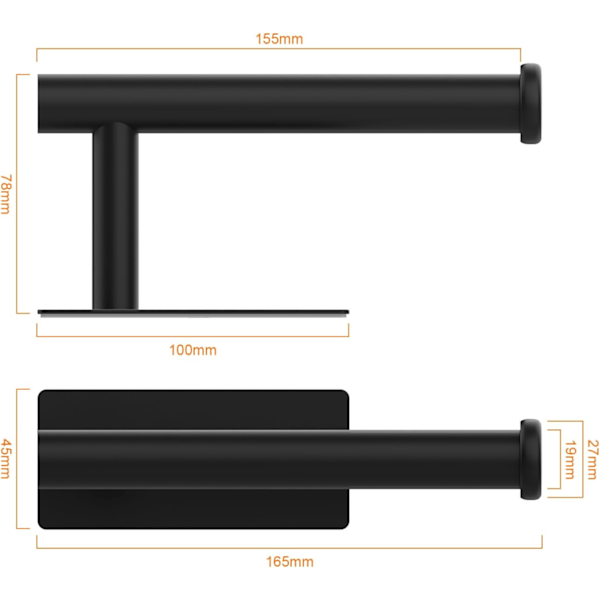 Musta kromattu WC-paperiteline seinälle, itseliimautuva WC-paperiteline kylpyhuoneeseen ja keittiöön, vedenpitävä, ei porausta style-1-Black