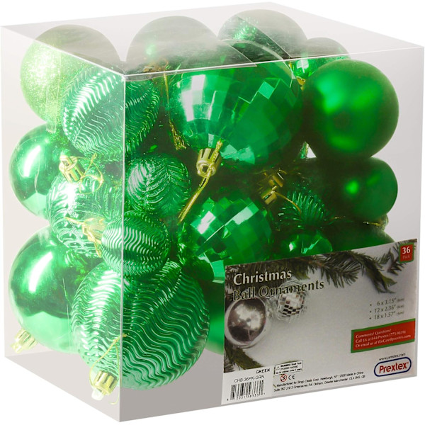 Grønne 36-delte knusesikre julekulepynt - De perfekte glitterkulene, juletrepynt, juledekorasjoner. green