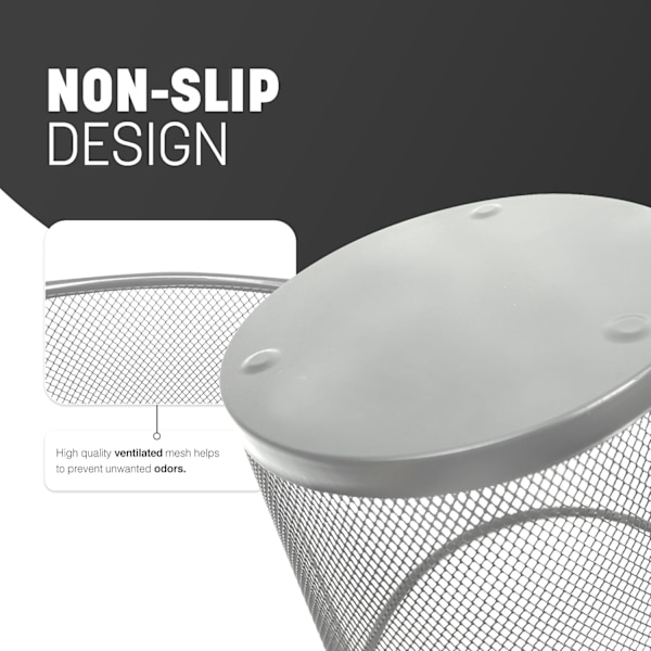 Svart, sklisikker, stilig og robust søppelbøtte i metall for hjem, soverom, kontor, bad, stue og kjøkken, med elegant design silver
