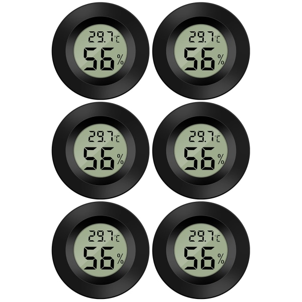 Mini digitalt LCD termometer Hygrometer Temperatur Fuktighet -50~70℃ 10%~99% RH Bærbar termohygrometerindikator for kontor (6 STK - Svart)