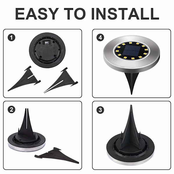 Solcellslampor för Mark 12 LED 4-pack Utomhus Vita Solcellsdrivna Marklampor Vattentäta för Trädgård Gräsmatta Uteplats Gård Uppfart