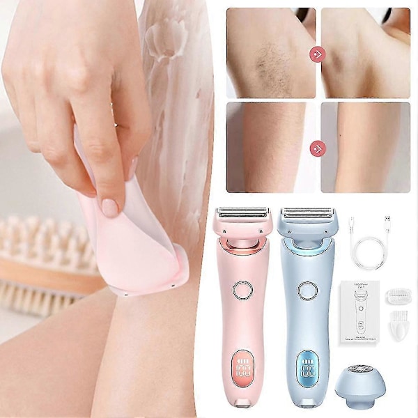 2-i-1 Bikini Trimmer Elektrisk Barbermaskin for Kvinner, Silky Glide Pro Hårfjerning for Barbering av Ben, Armer, Armhuler og Ansikt Blå