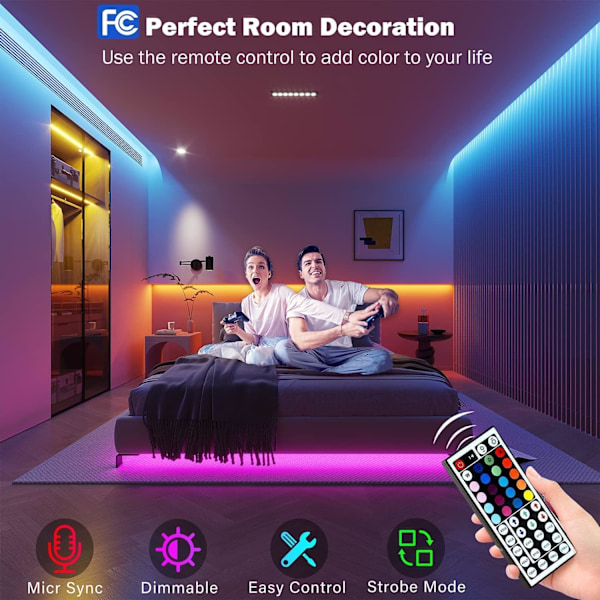 30M LED Stripelys (2 ruller á 15M) Smart Bluetooth App-kontroll Musikk Synkronisering Fargeskiftende RGB LED Lysstriper med Fjernkontroll