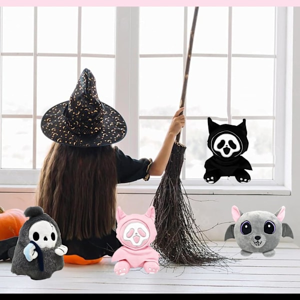 23 cm:n musta Ghost-face-pehmolelu, kauhulelu, valaiseva pehmolelunukke, lahja, lapsille, syntymäpäiville, jouluun, Halloweeniin, kodin sisustukseen Black