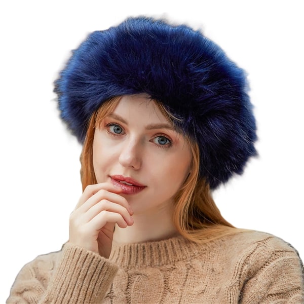 Damelue for vinter Cossak Russisk stil lue Flurry Fleece Fisherman Fashion Warm Cap (marineblå) Navy blue