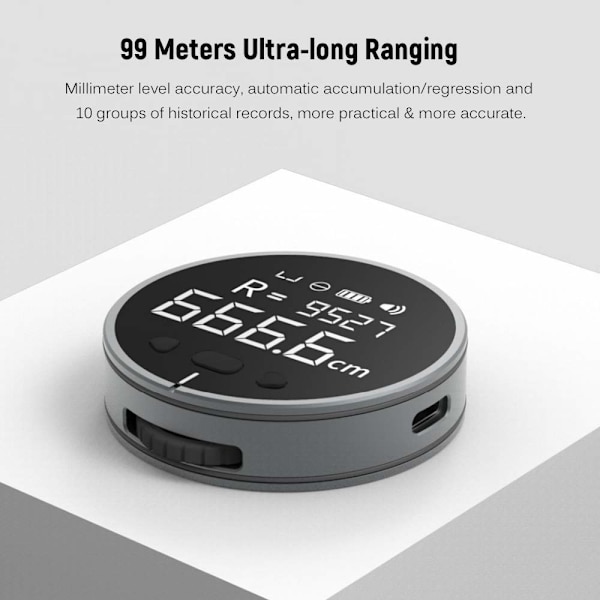 8 in 1 Elektroninen Viivoitin LCD-näyttö Etäisyysmittari 99m Korkea Tarkkuus Käsikäyttöinen Pituuden Mittausväline Pitkä Käyttöaika Latautuva Viivoitin