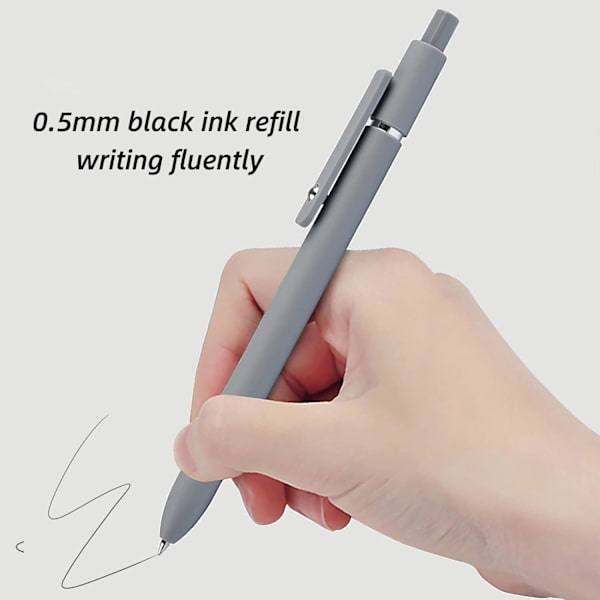 5 stk. 0,5 mm japansk sort blækpen med fin spids, glatte skrivepenne med silikonegreb, high-end serie metalclips, indtrækkelige penne (5 stk. Morandi-farve)