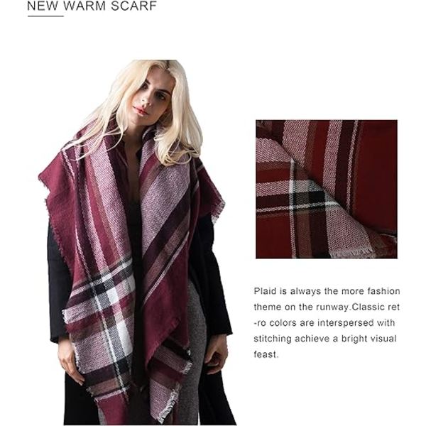 Fashion Vinter Varm Stor Tartan Rutig Filt Dam Halsduk Sjal Omlott Julklapp